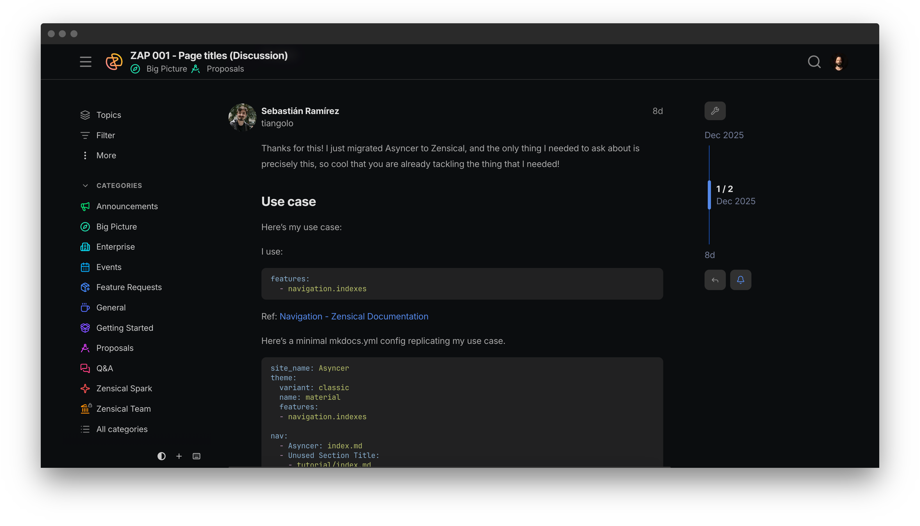 View of Zensical Spark