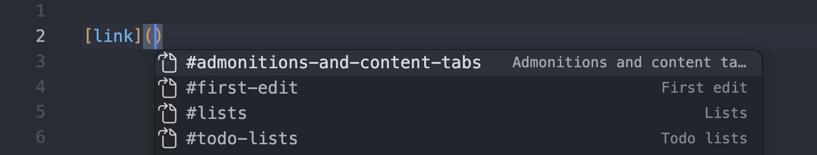 beginning to type an inline triggers link completion