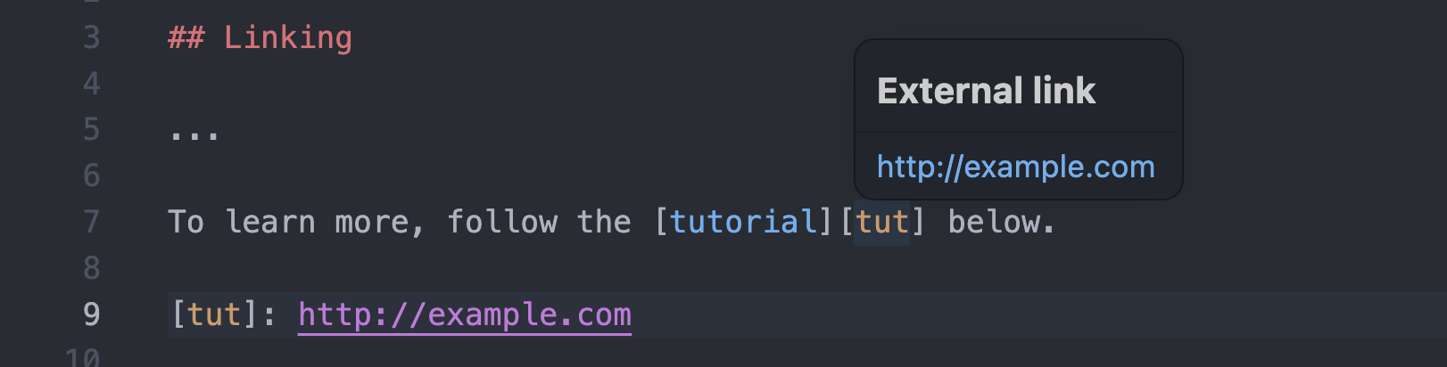 hovering over a reference link with an external target shows the URL