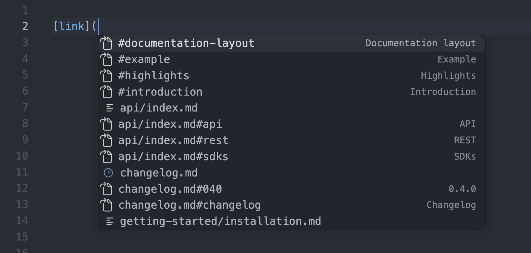 Inline link completion