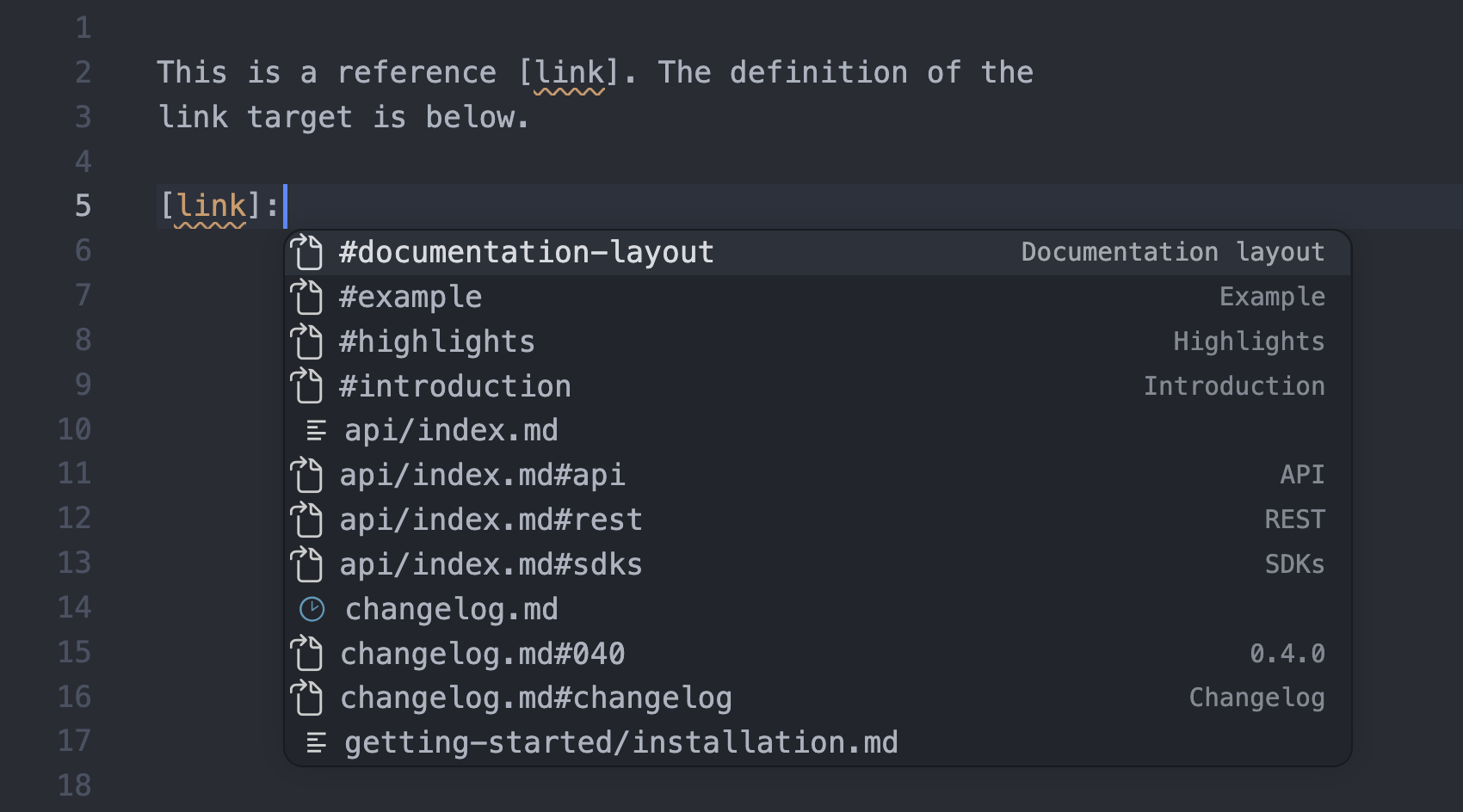 Reference style link completion